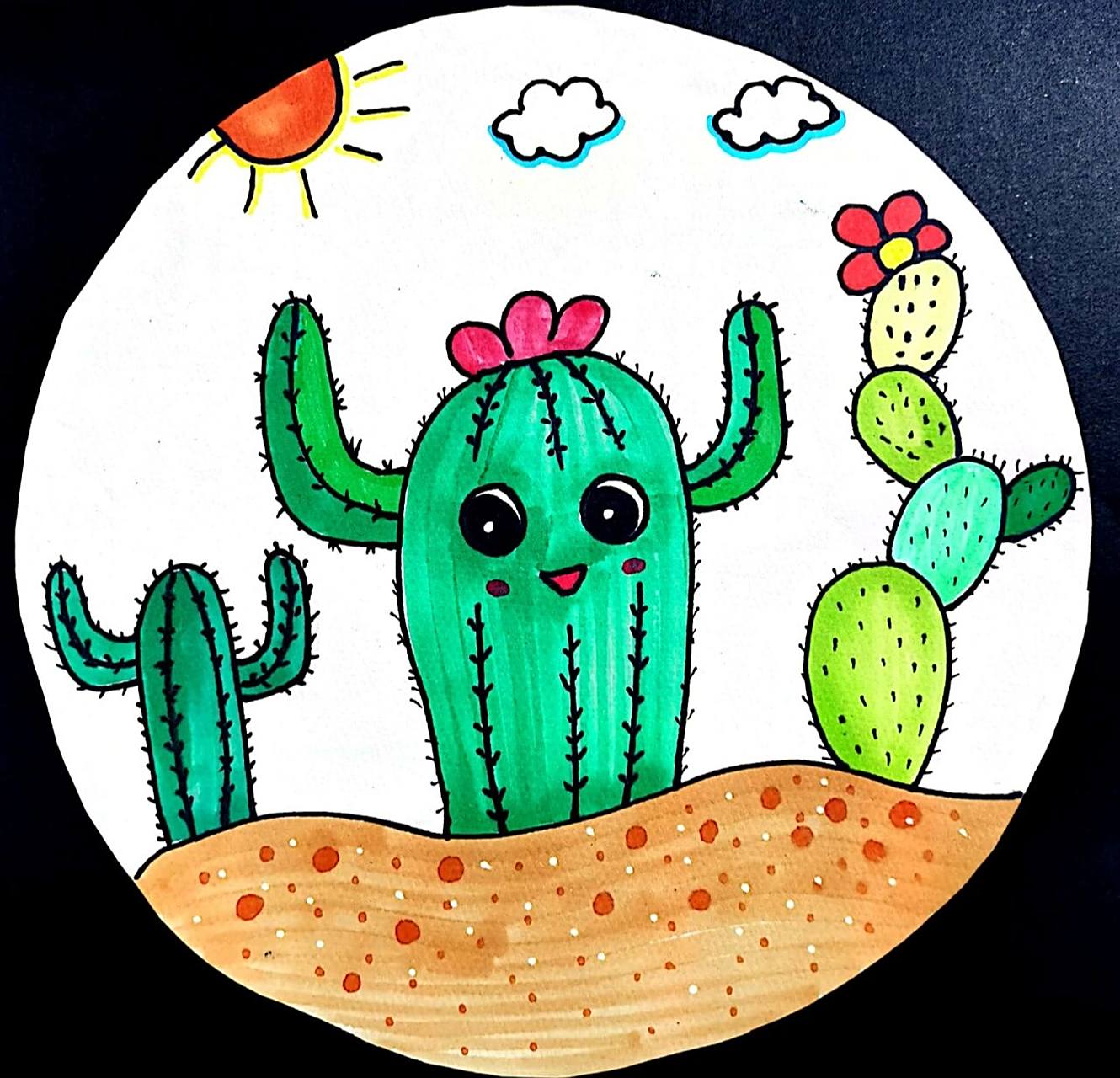 仙人掌—幼儿园简笔画 给仙人掌加上可爱的表情,小朋友很喜欢哦,练习