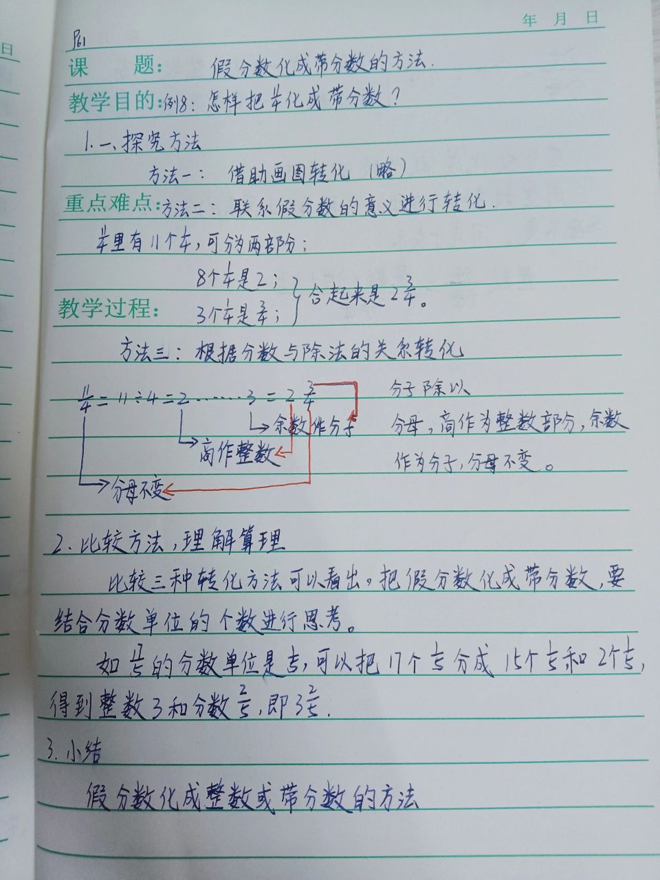 五年级下册数学—假分数化成带分数的方法 苏教版五年级下册数学