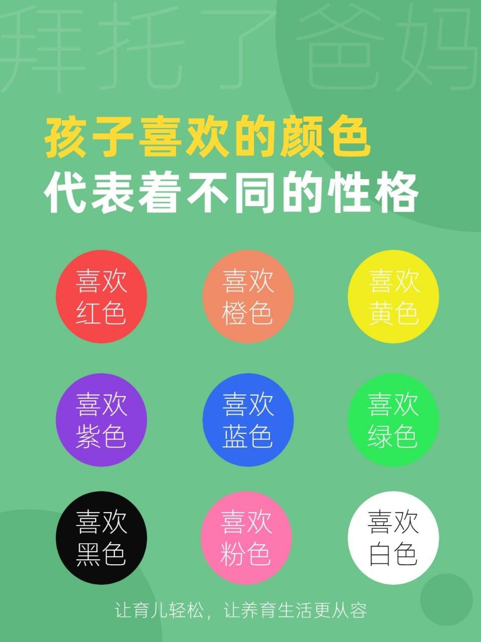 孩子喜欢的颜色,代表他的性格.