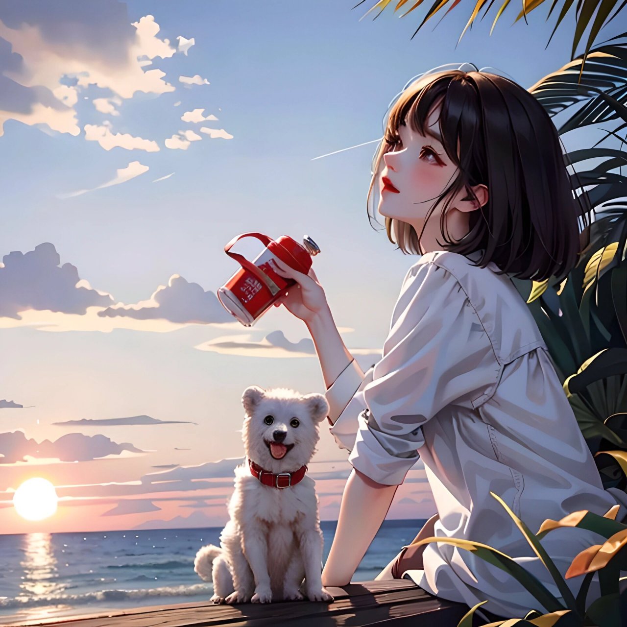 忧郁头像|系列六 一个人夏天 一个人看海 一只狗陪我 #治愈系插画