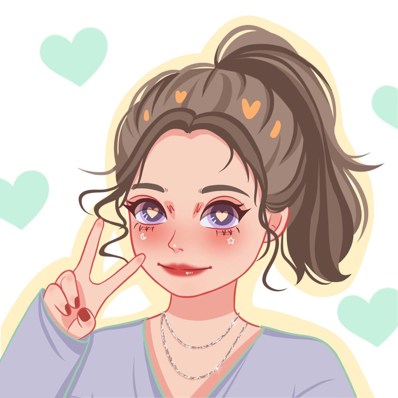 马尾女孩 卡通头像 剪刀手 可爱耶头像 9315私聊我约稿,白菜价