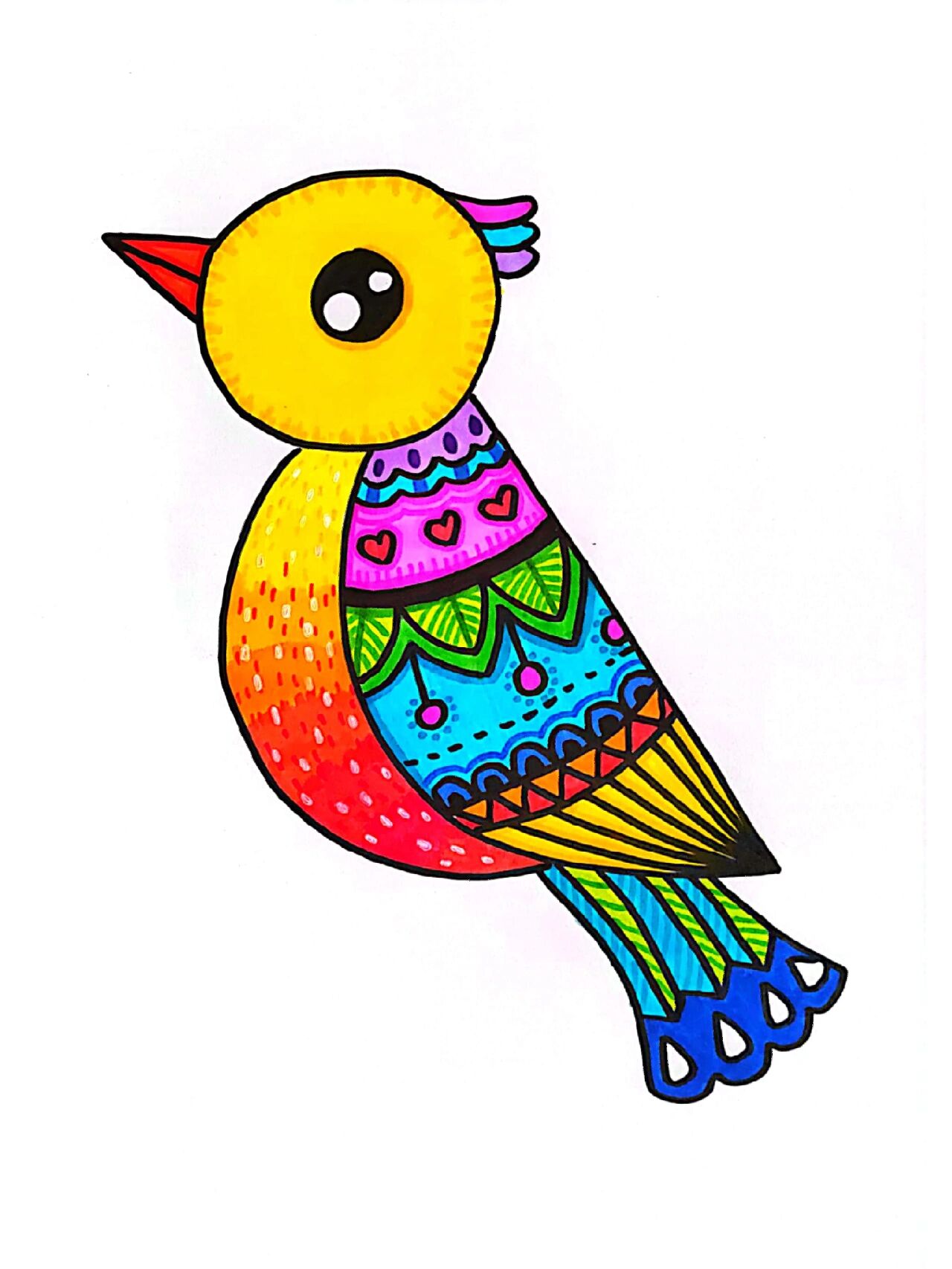 儿童画–树枝上的小鸟‖小鸟(有课件步骤