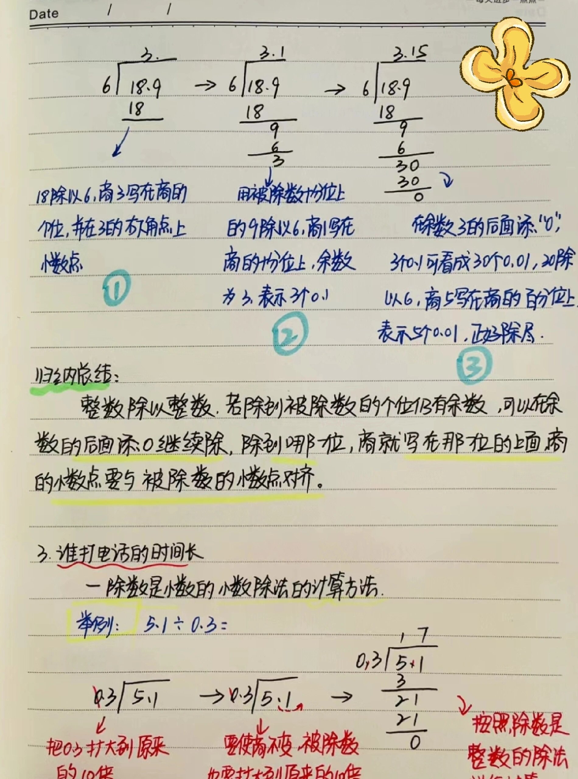 第一单元【小数除法】学习笔记来了75 注意事项 商的小数点要和被
