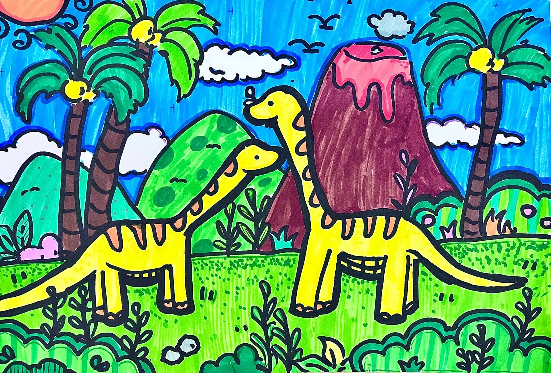 三年级上册美术《恐龙世界》学生作品 了解恐龙的分类以及不同的特点