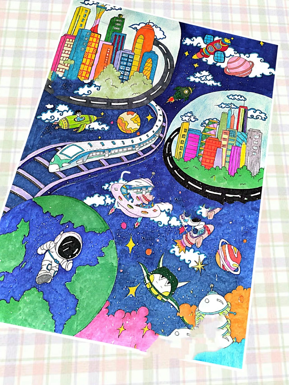 《未来世界》 科幻画《未来世界》成品出炉了,最后还是上了深蓝的底色