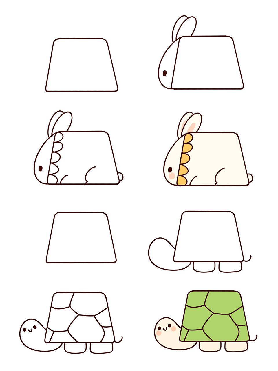 超简单简笔画→用一个梯形画出各种小动物 拯救手残党,以梯形为基础