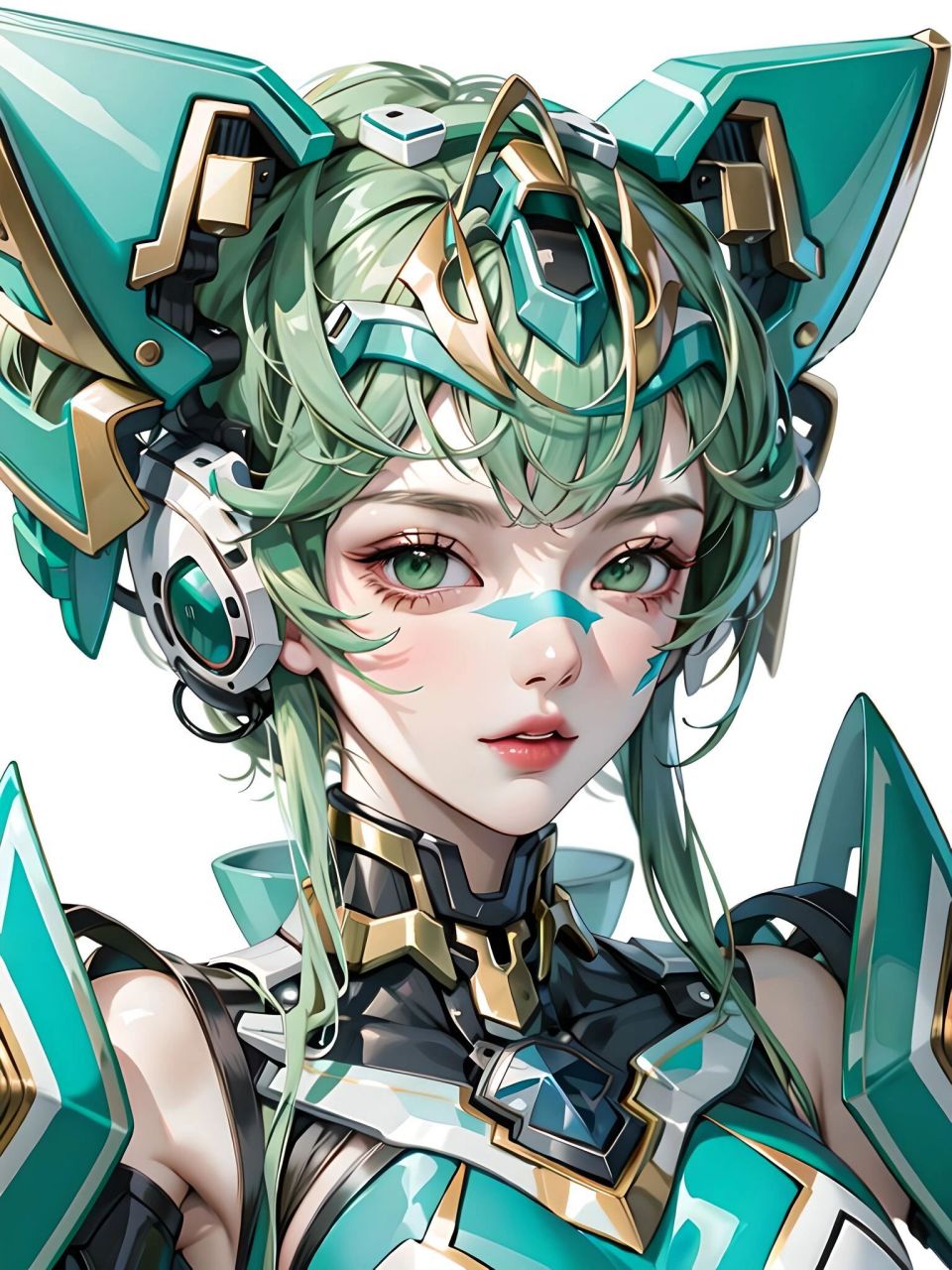 绿色系机甲风女生头像 有点机甲孙尚香那个感觉嘛