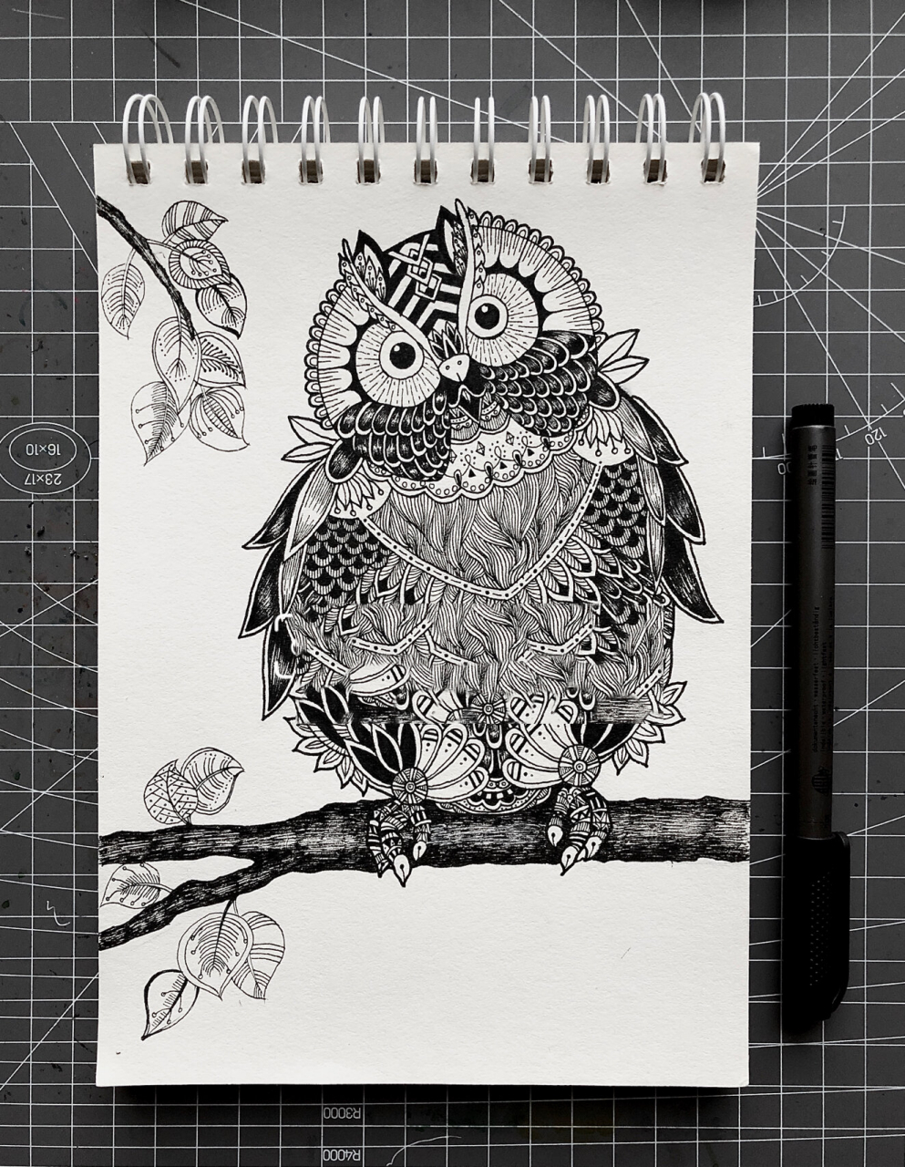 【黑白线描装饰画】-"猫头鹰"(附过程图) 努力成为一个很哇塞的女子