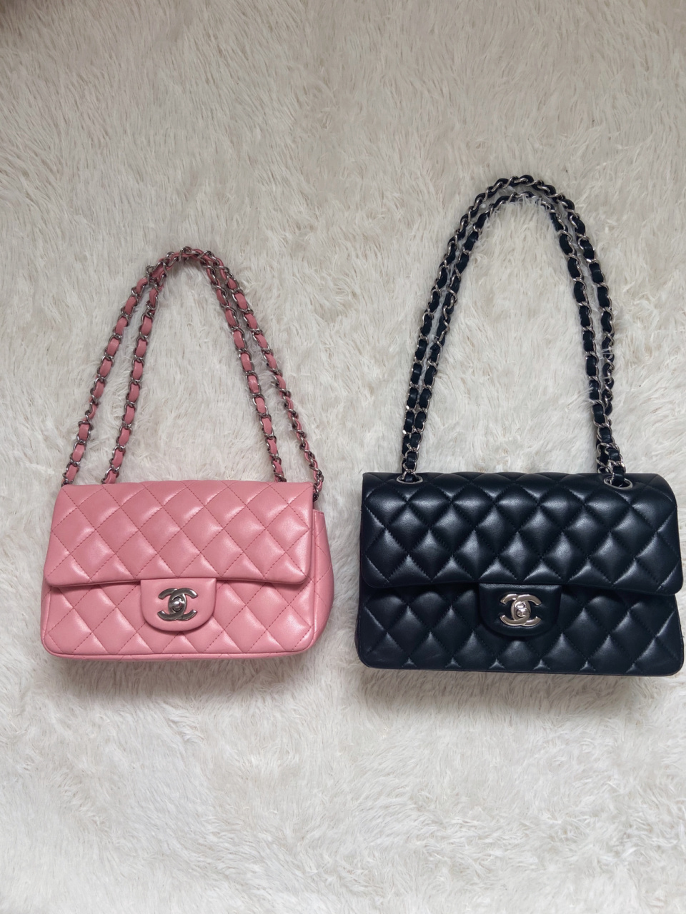 chanel cf大mini和小号的对比～ 身高1.