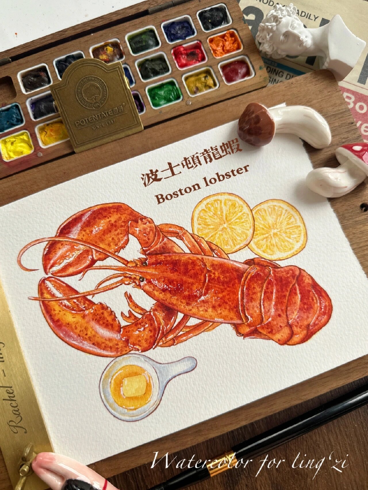 水彩美食手绘 |波士顿大龙虾|海鲜|插画