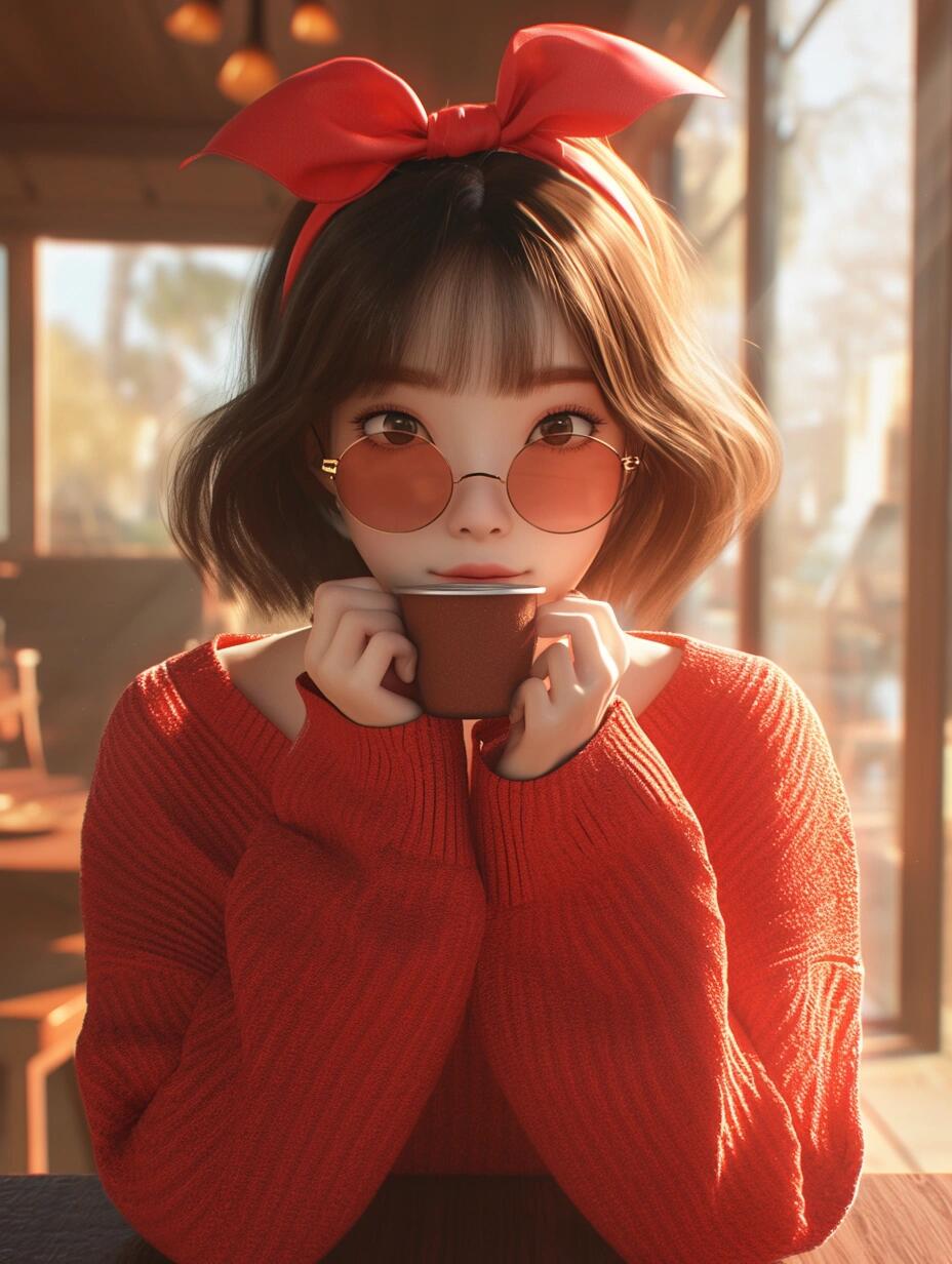 短发眼镜系女生头像