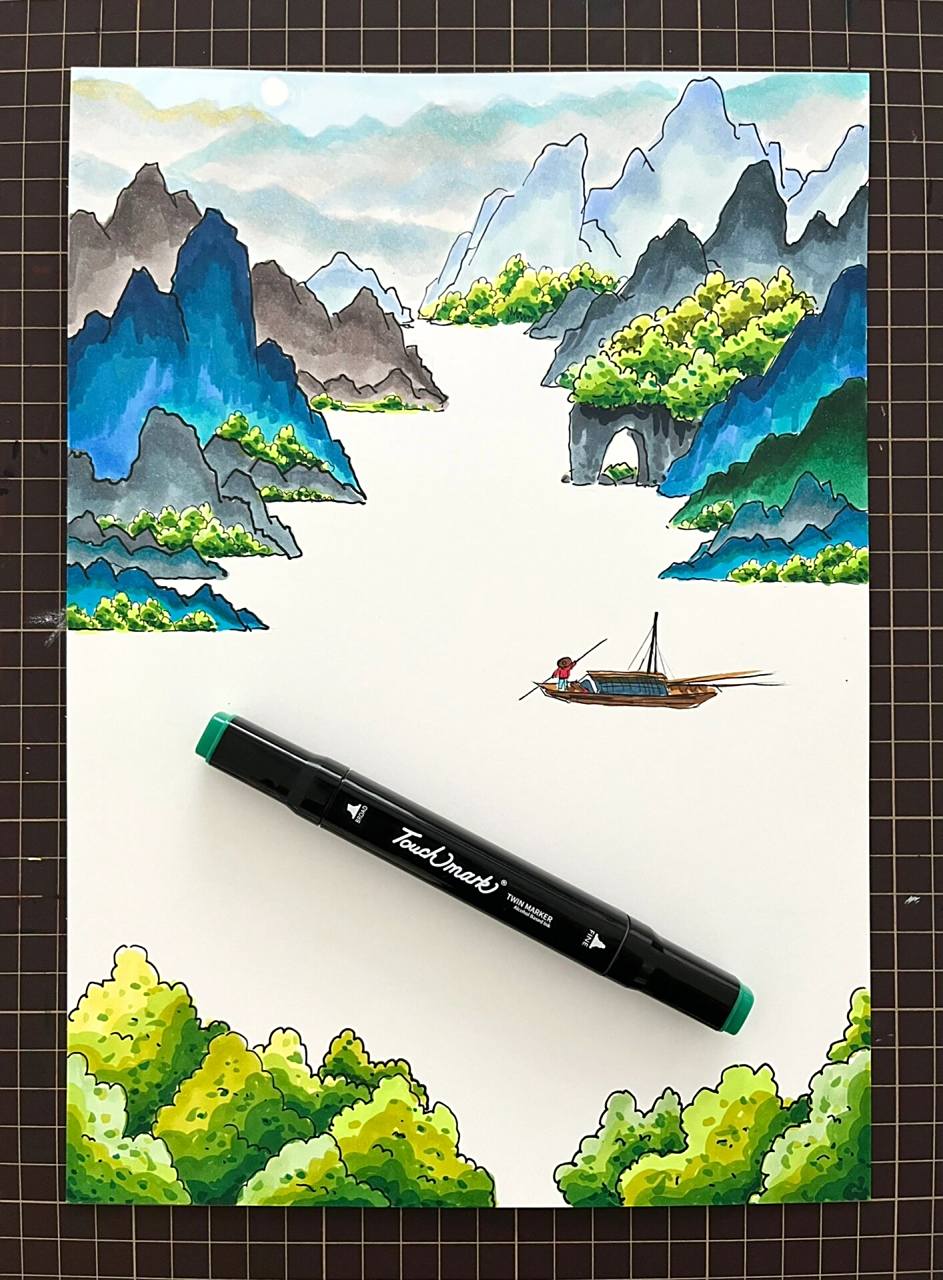 国风马克笔系列『桂林山水』     桂林山水甲天下,玉碧罗青意可参.