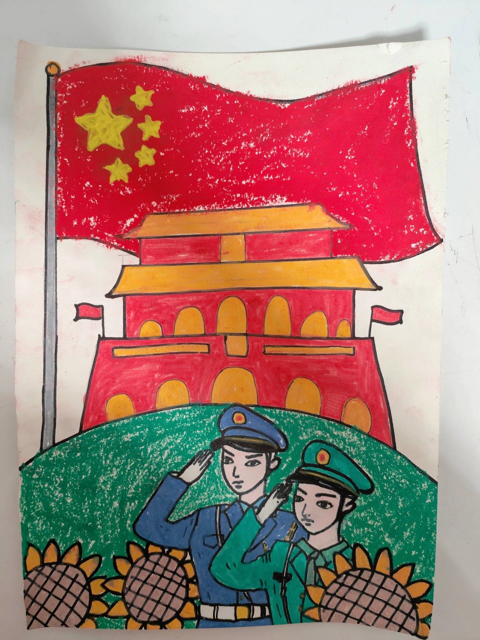 幼儿园国庆节儿童画 -童心绘画军人情 学校布置的作业
