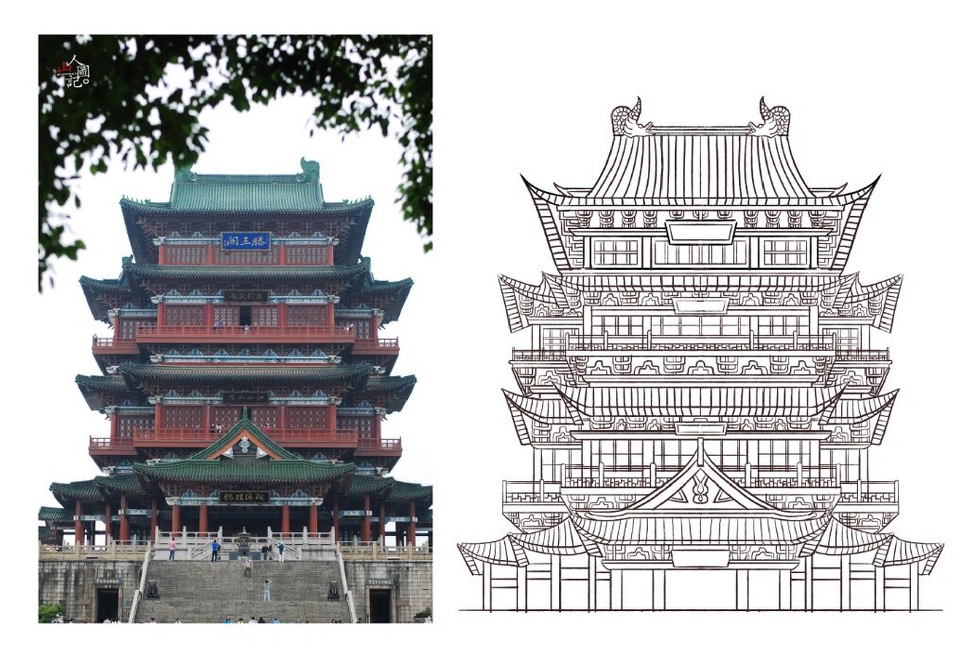 【原创】南昌滕王阁 | 建筑手绘线稿图 平时都在上班工作 下班时间摸