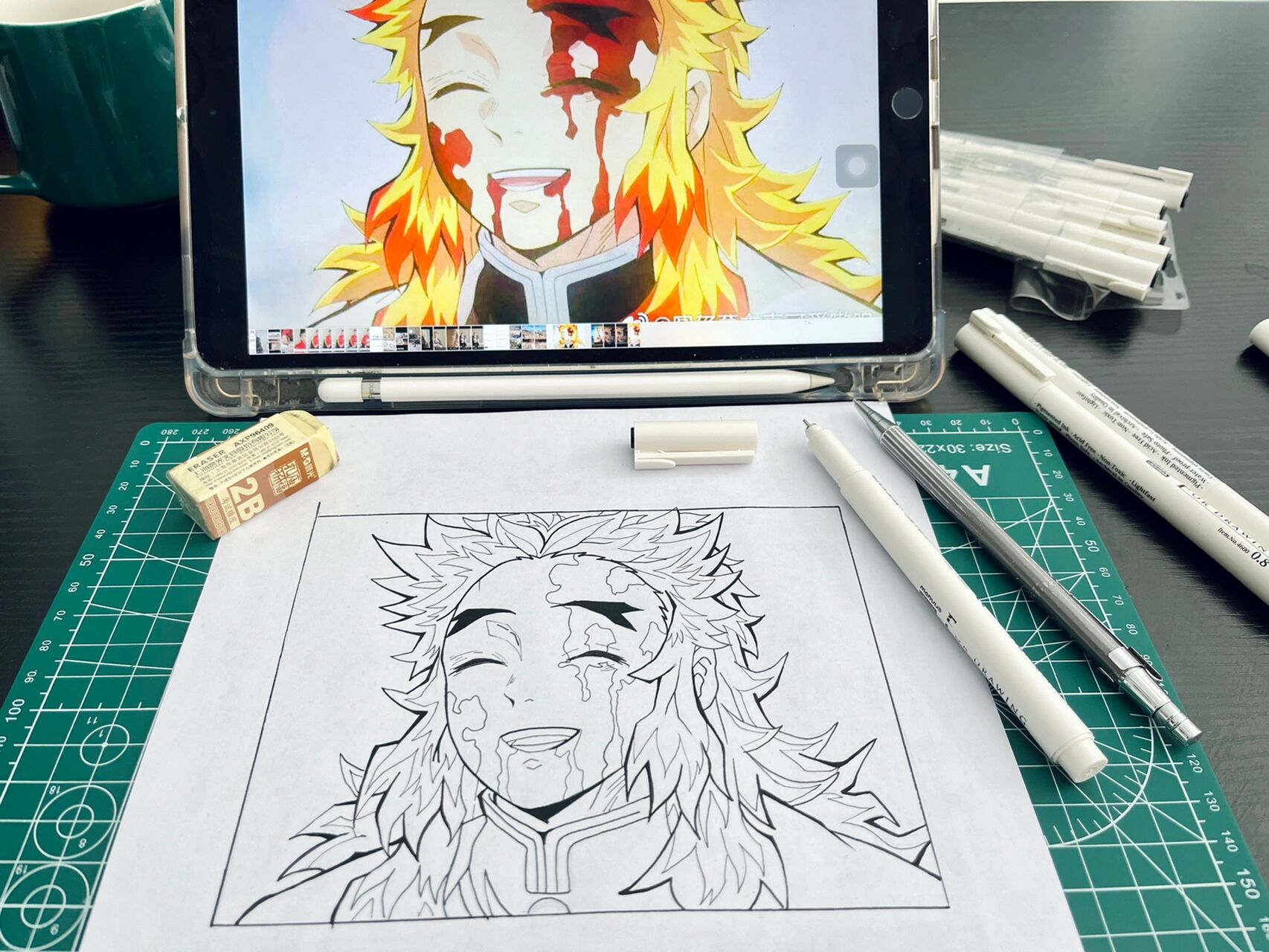 鬼灭之刃手绘66615|炎柱·炼狱杏寿郎(附线稿