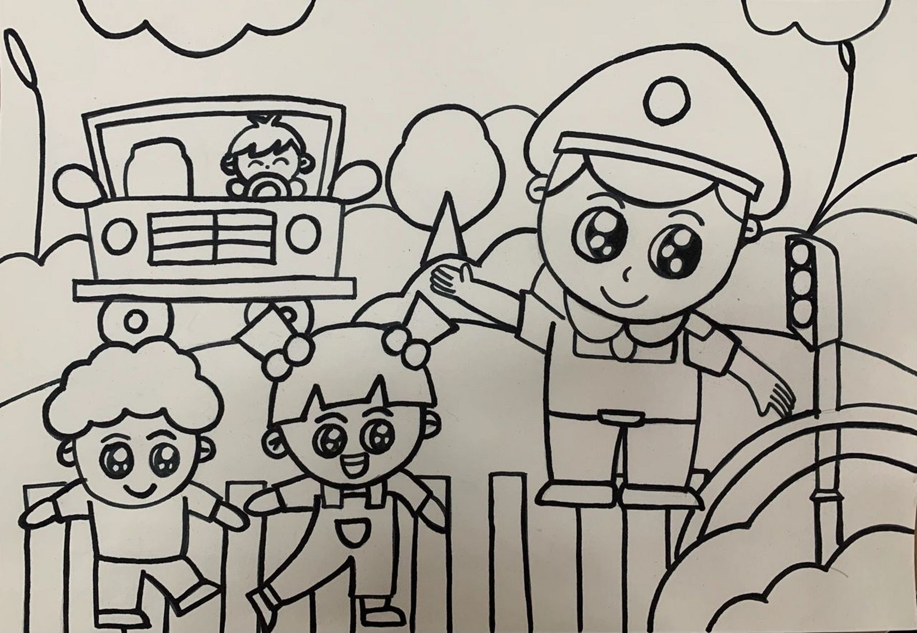 交通安全主题儿童画   兴民歌颂——交通安全儿童画