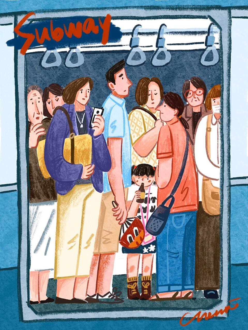 速写拥挤的地铁车厢 画人人人人 日渐潦草