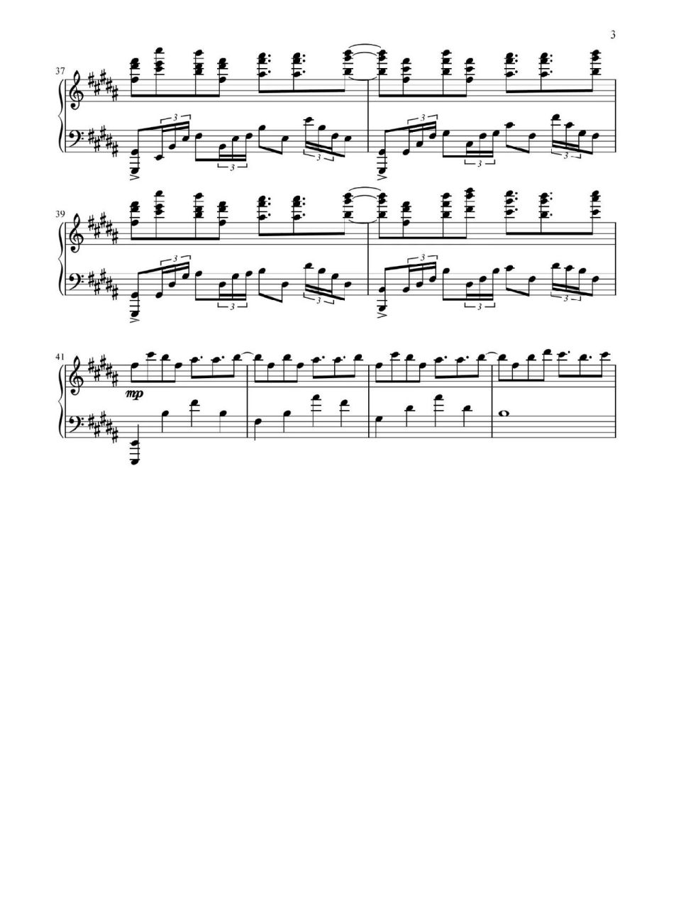 《his theme 》钢琴五线谱