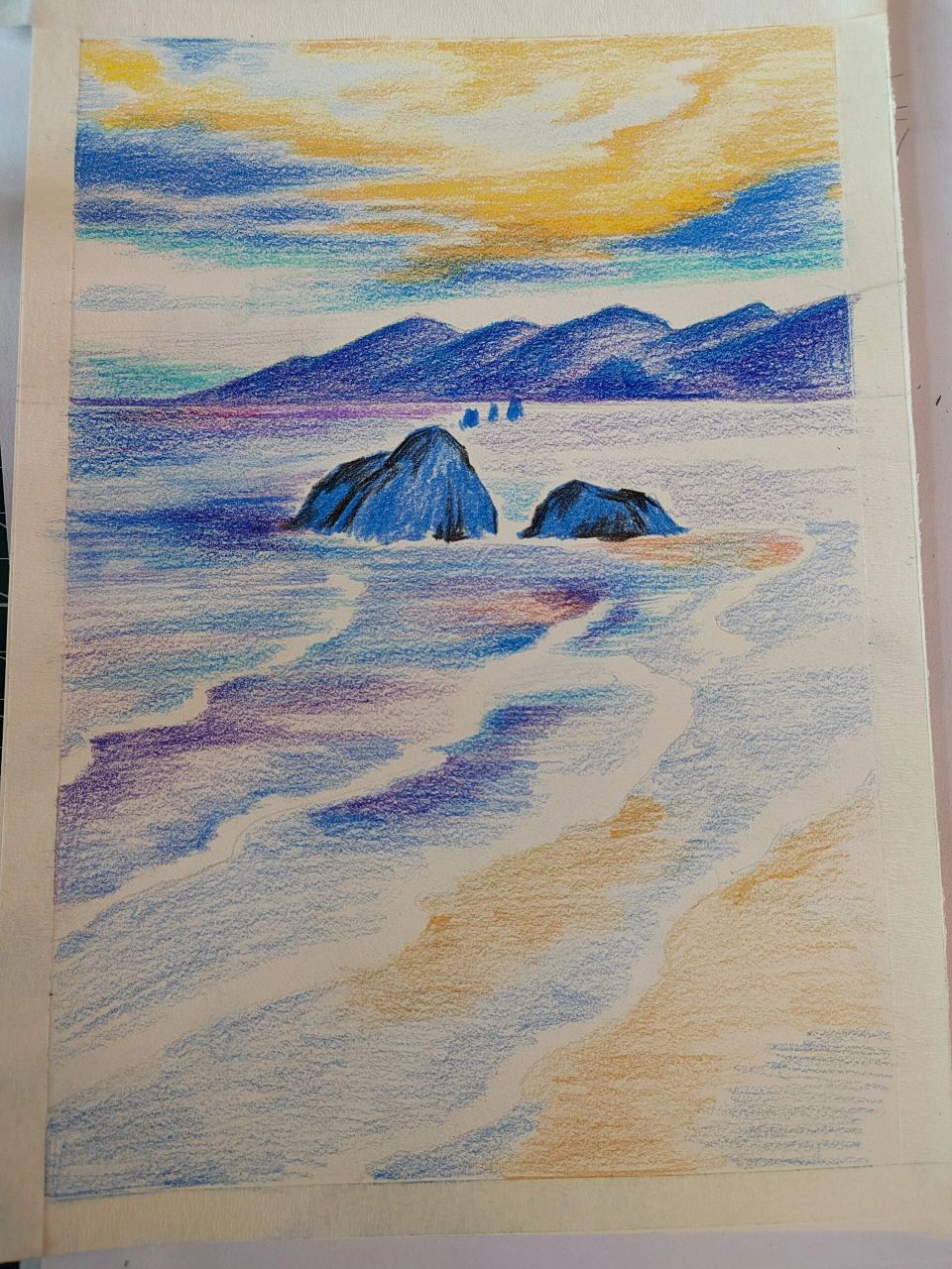 彩铅风景画教程《海浪》 真的很喜欢大海 我的歌单也是关于海浪的