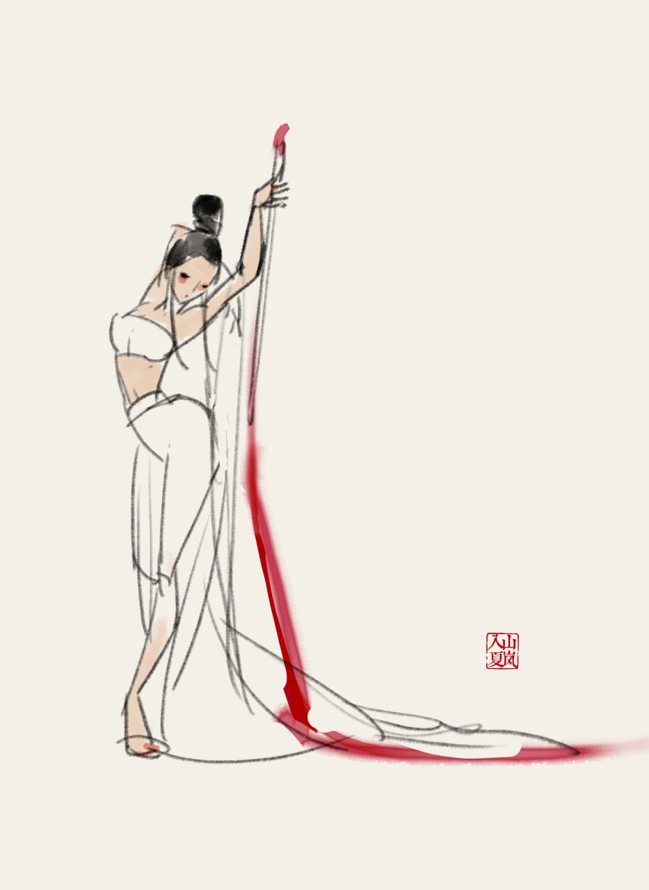 古风拍照姿势|红绸剑舞系列1 真的很爱莲花楼的红绸剑舞 我也随意画了