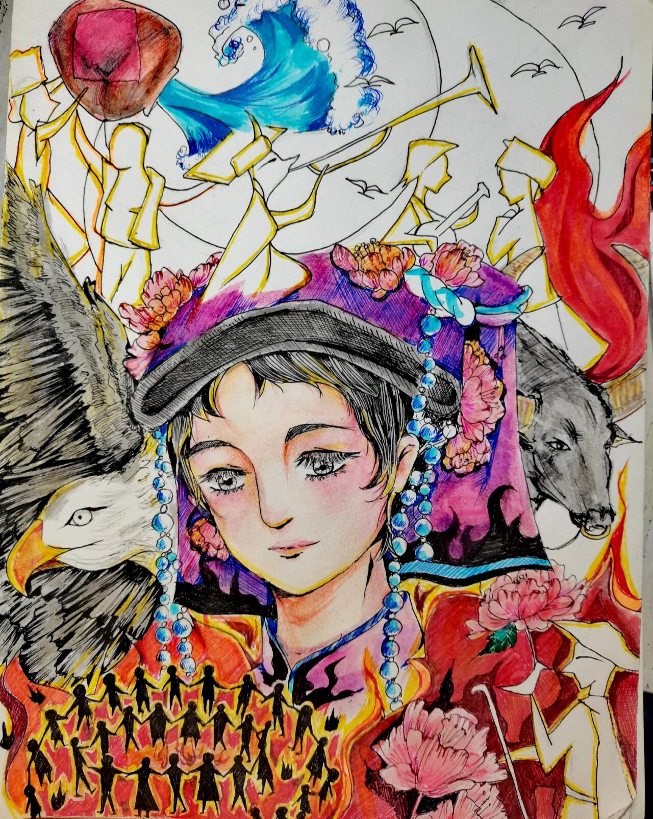 彝人火把节题材绘画