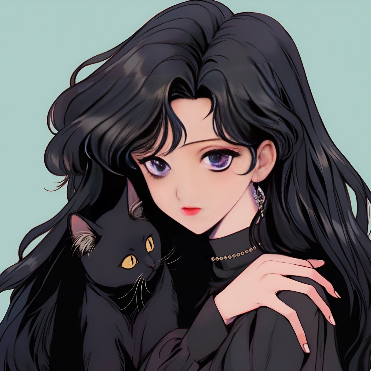 旧漫头像丨黑色系高冷,女孩和他的猫
