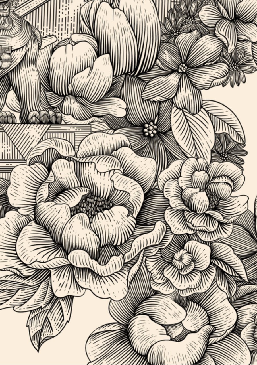 建筑场景版画 颐和园|原创插画 纯线条风格就得用线来表达明暗 单个