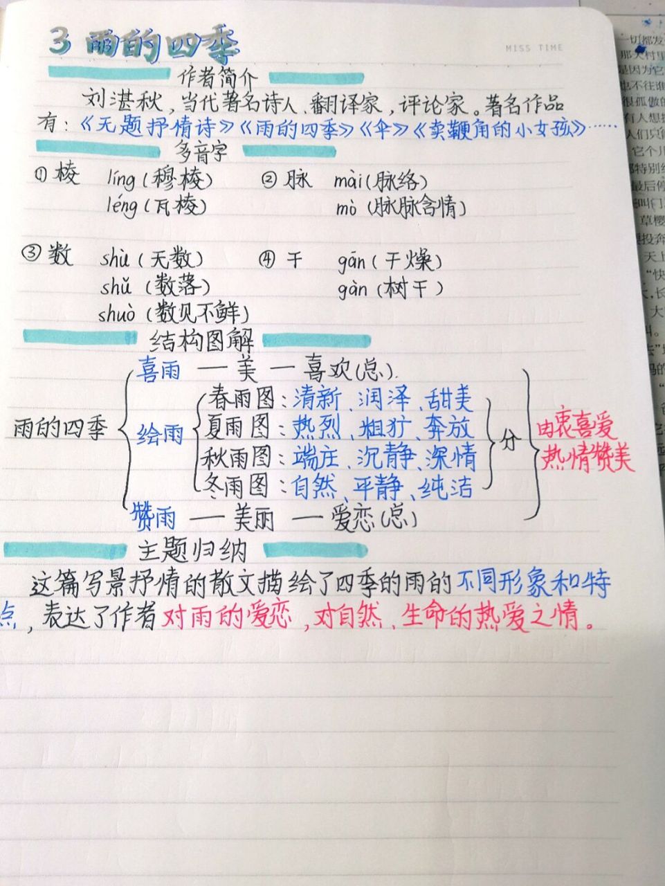 七上预习笔记 | 《雨的四季》7815 今天双更[害羞] #语文笔记