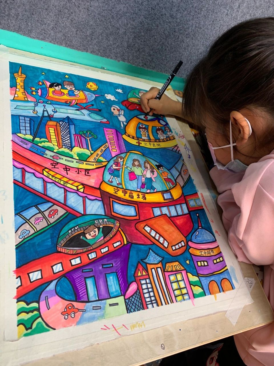 科幻画比赛一等奖作品 设计说明:这是我设计的一个空中世界,这些年来