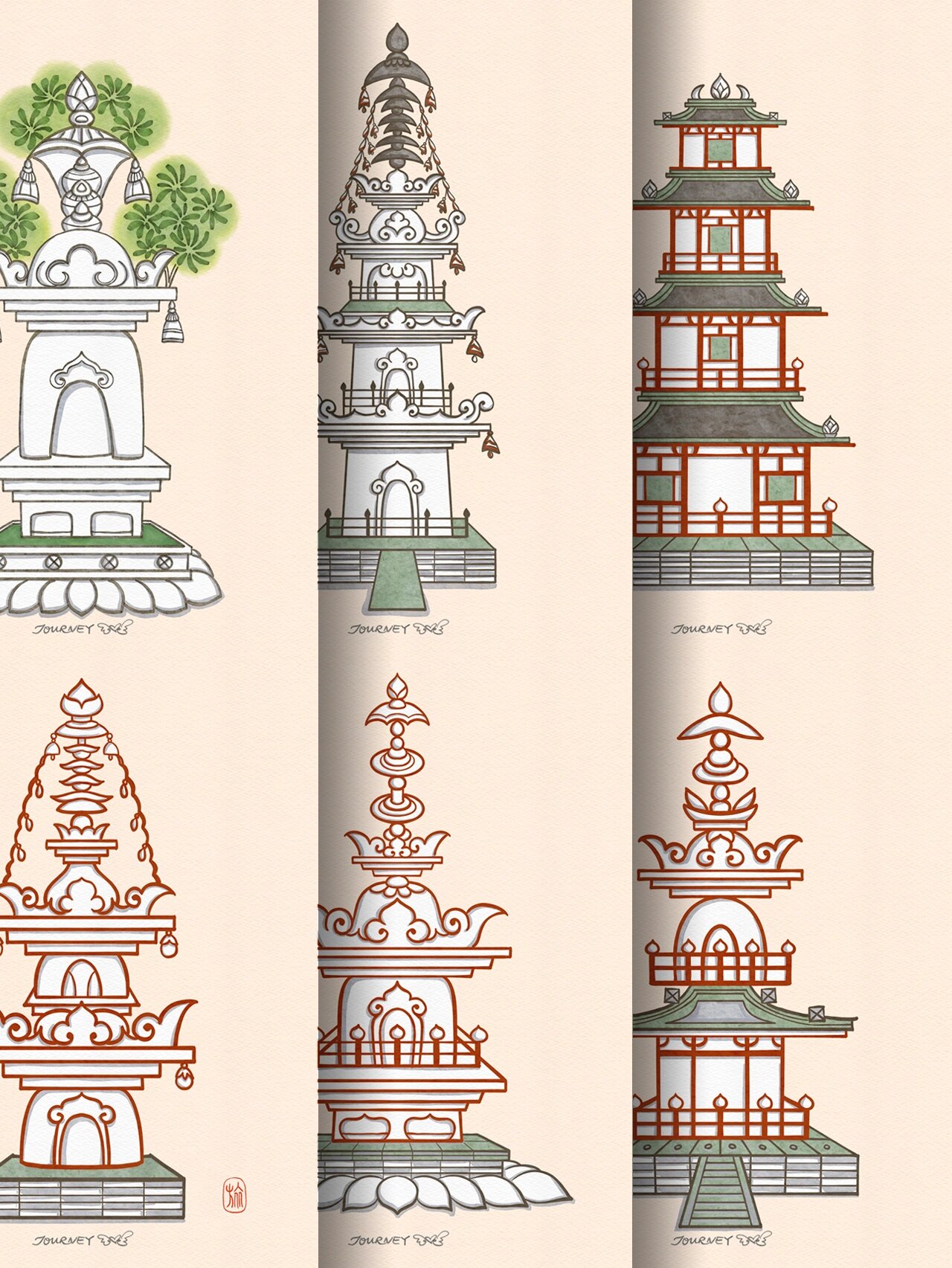 敦煌壁画里的塔～线稿合集