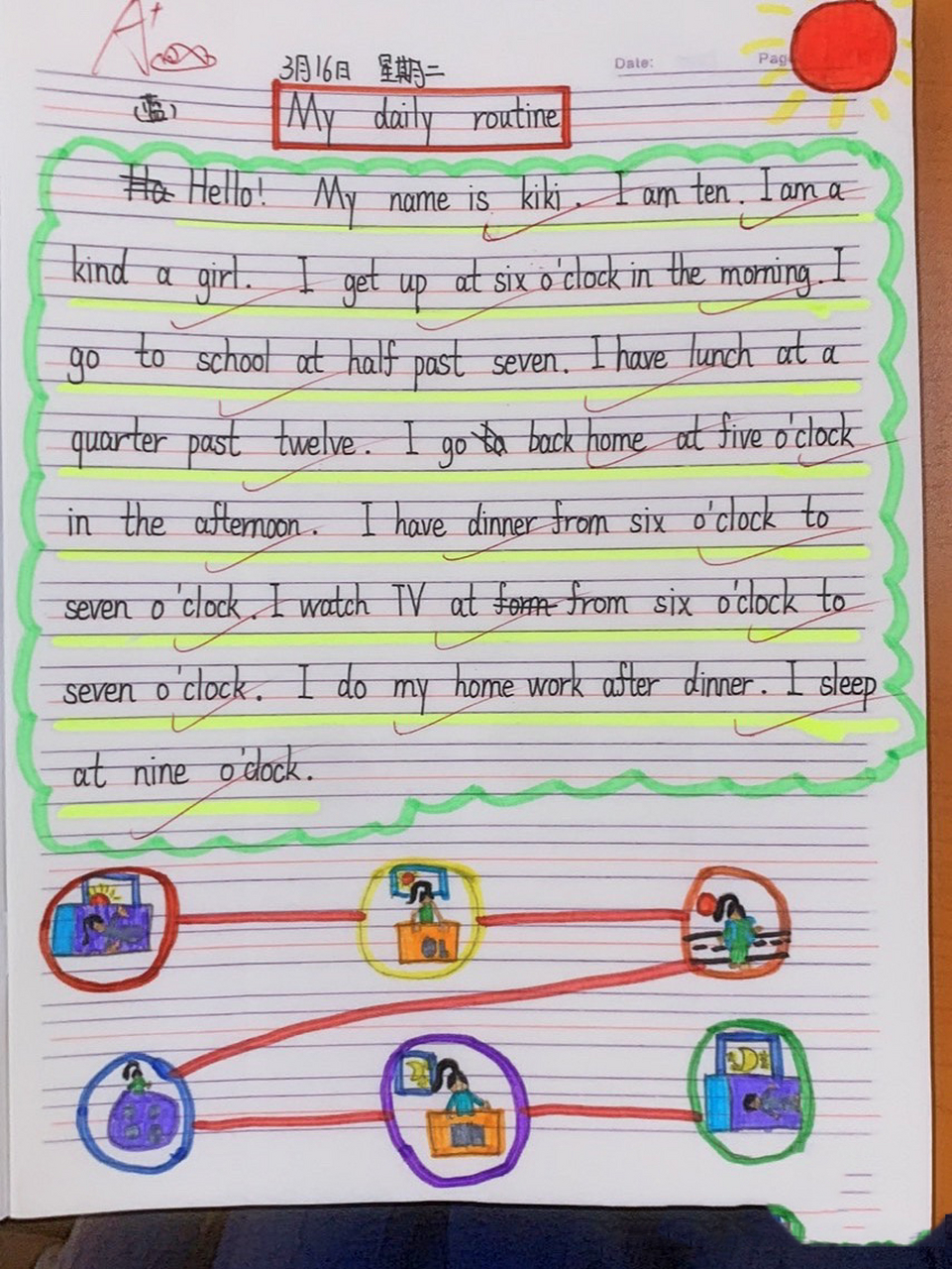 关于daily routine 日常作息的小学生作文 刚接手四年级的小可爱们,看