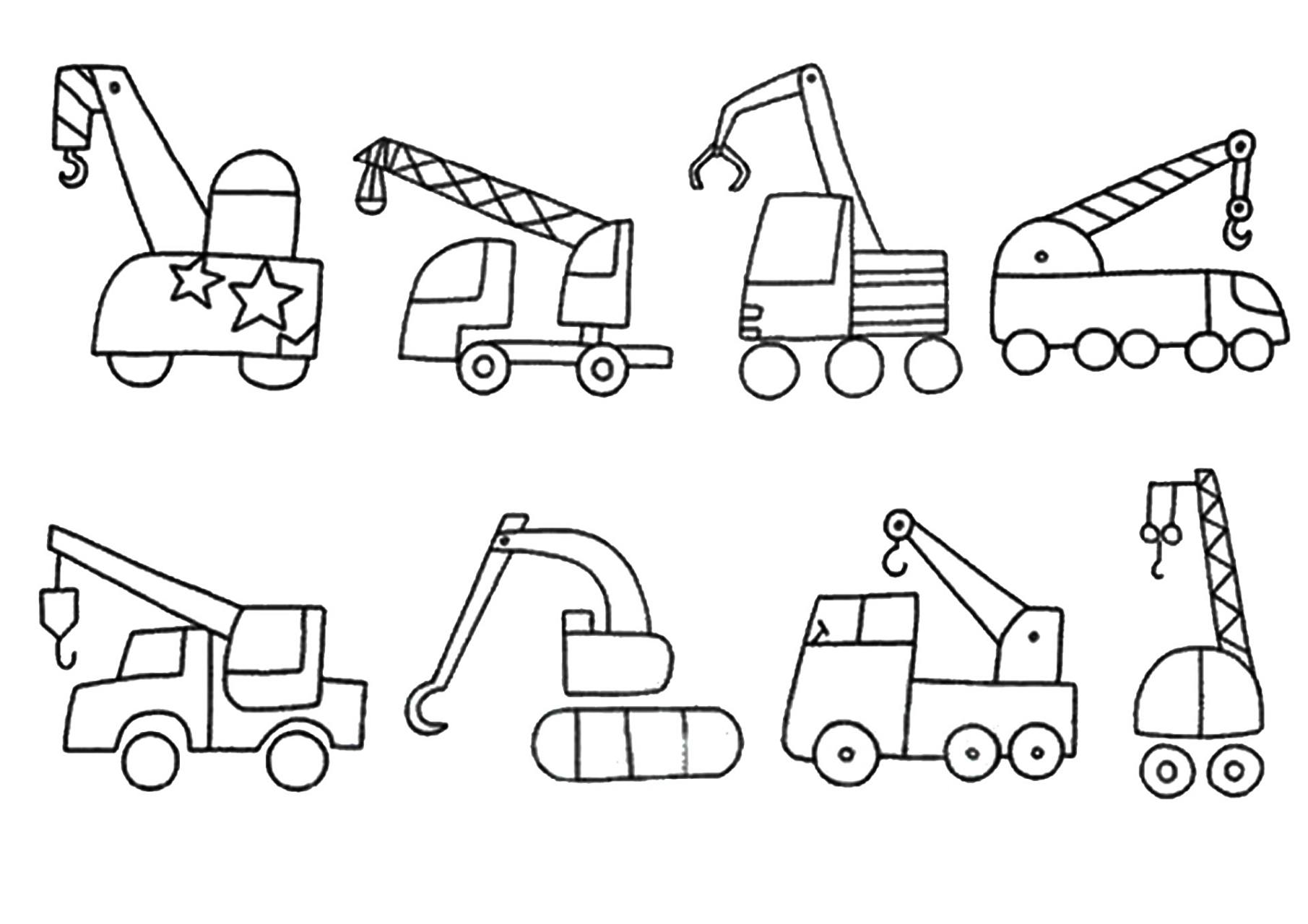 工程车简笔画涂色,可打印 :找来给宝宝涂色玩的 :自己长按图片保存到