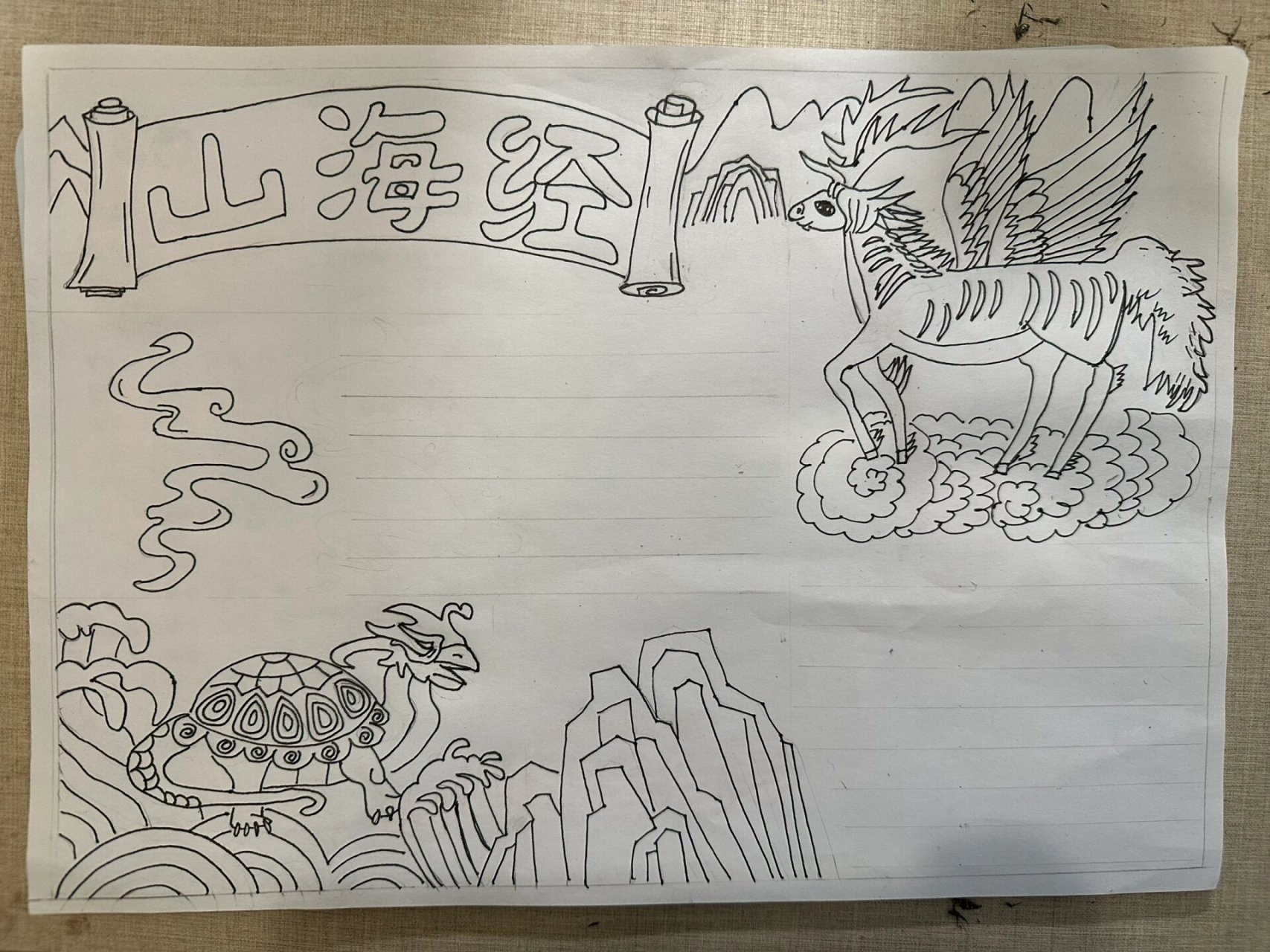 四年级《山海经》手抄报 下雨天画画最有灵感