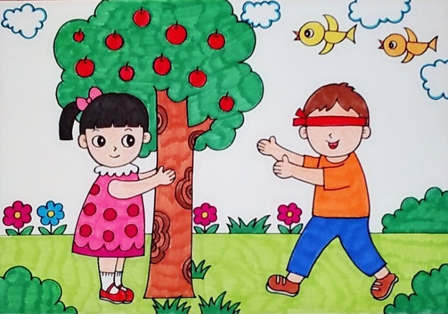儿童画,捉迷藏