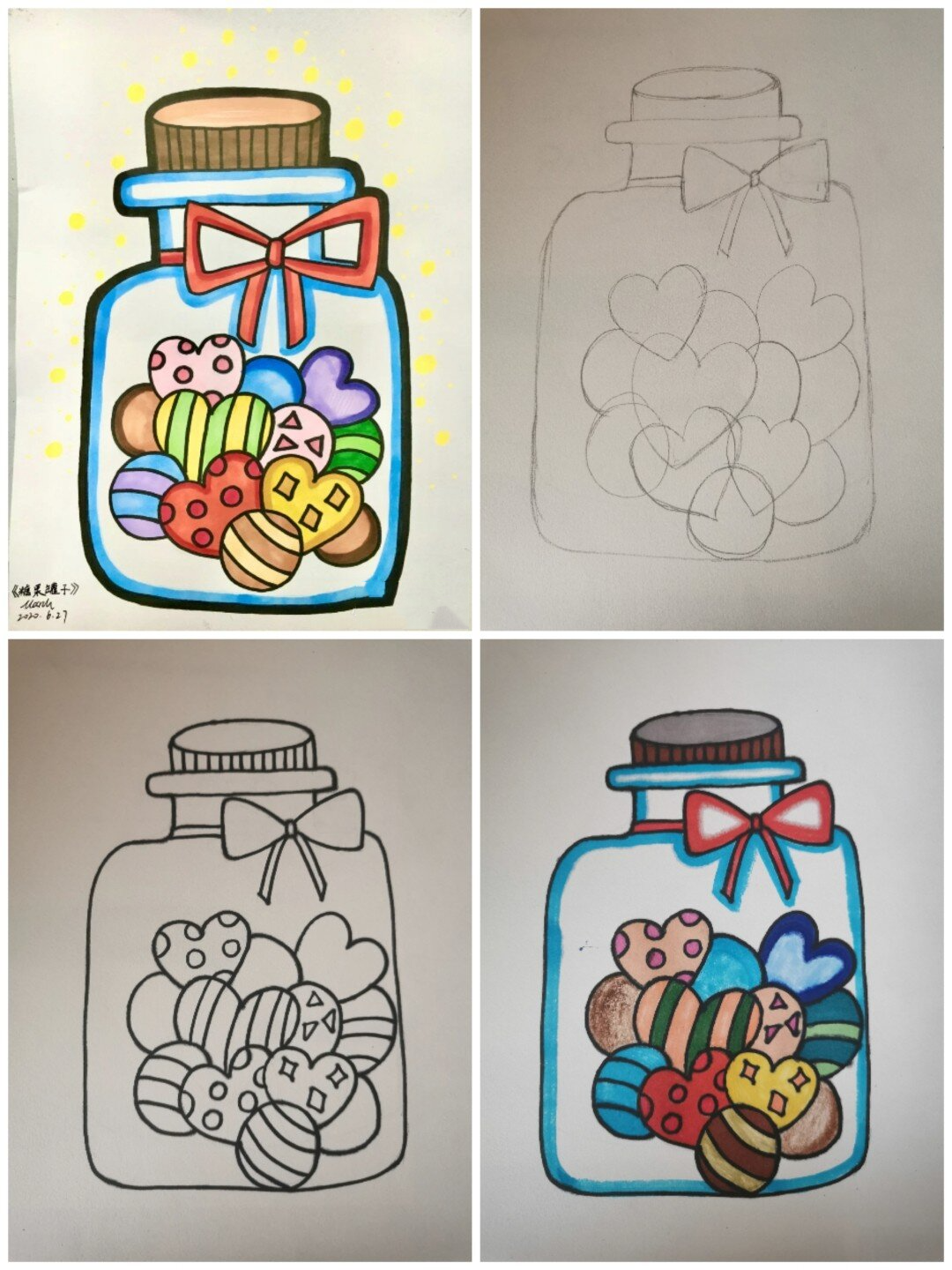 10简易儿童画 马克笔 糖果罐子 临摹@91三月疯兔叽 p2线稿 p3勾线图