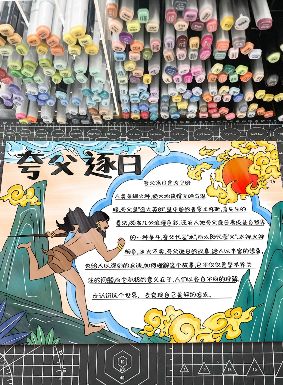 夸父逐日手抄报模板分享🌻 ⭕️可交作业⭕️可临摹❌不