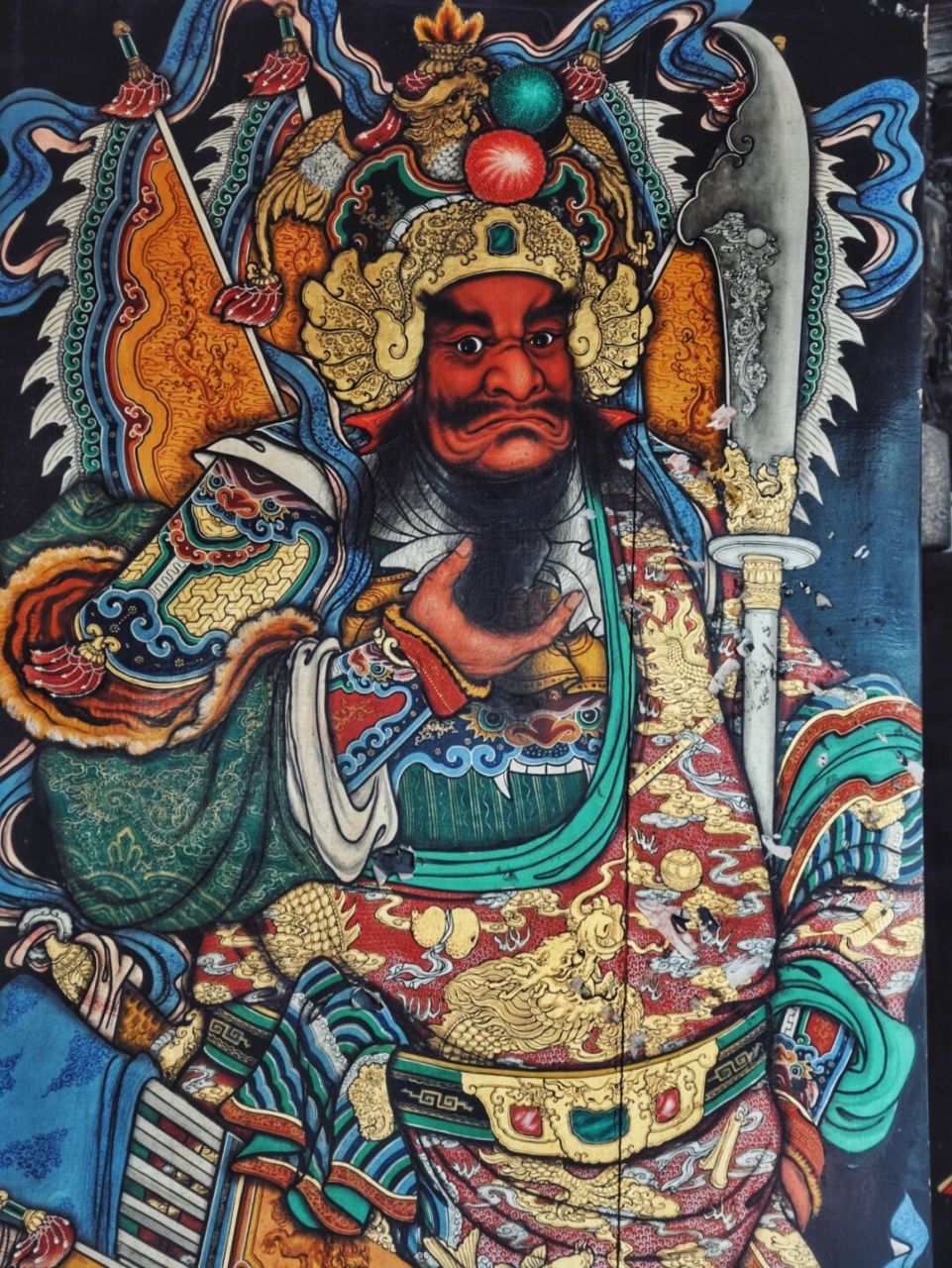 审美积累|揭阳古榕武庙的门神特写 潮汕门神以色彩艳丽,画幅大而满