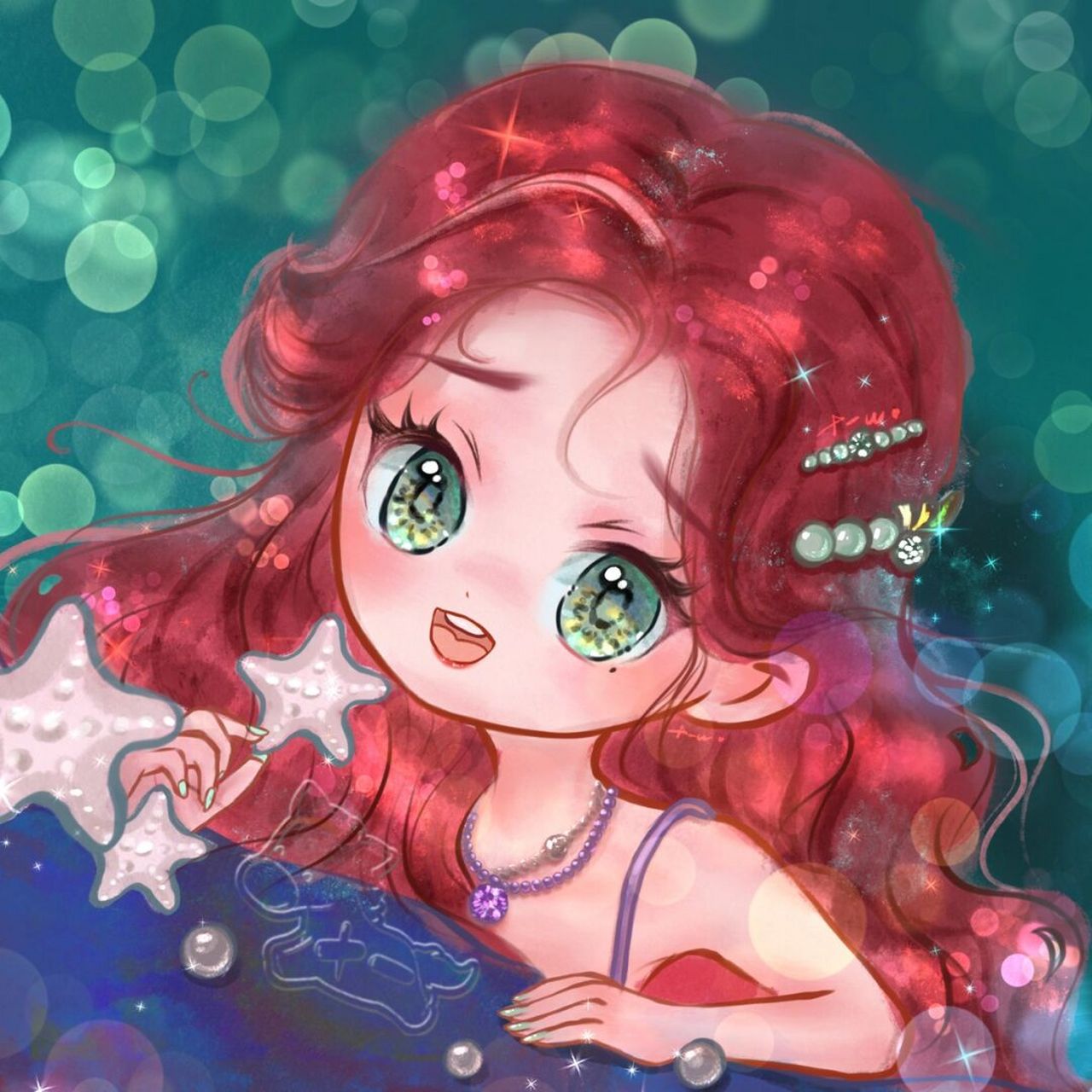 出来啦出来啦~人鱼公主爱丽儿~ 快来跟佳儿一起画可可爱爱的q版人物吧