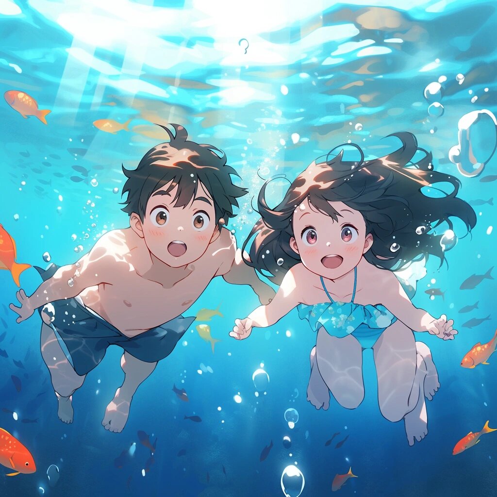 【浪漫情头】水中可爱动漫情侣头像