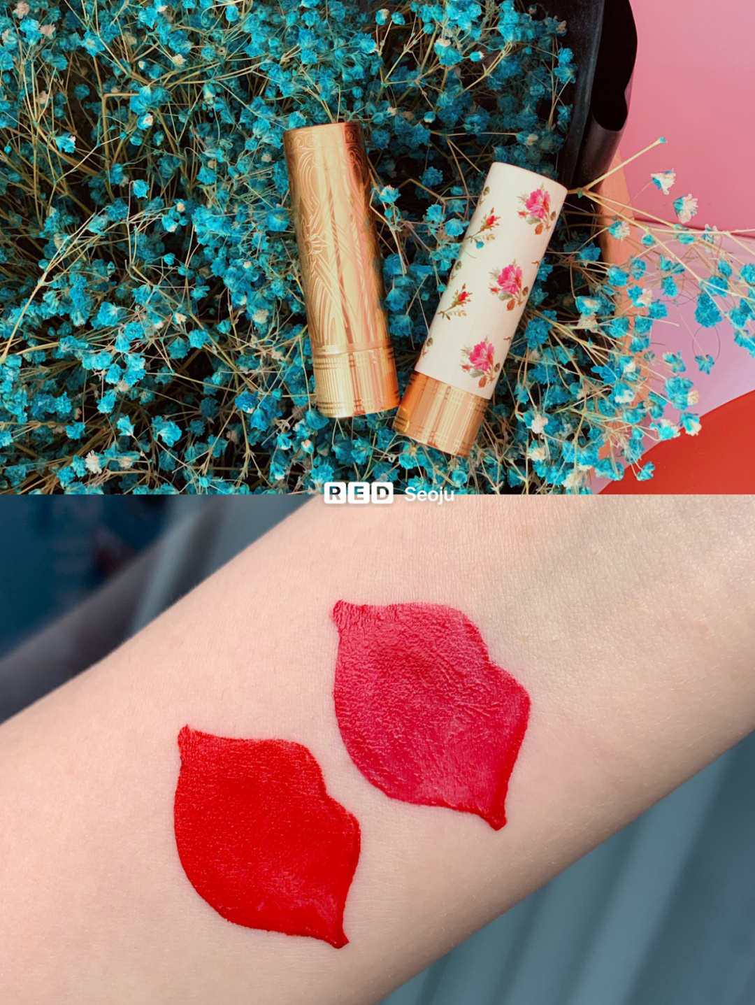 gucci口红无滤镜试色 金管2577碎花502