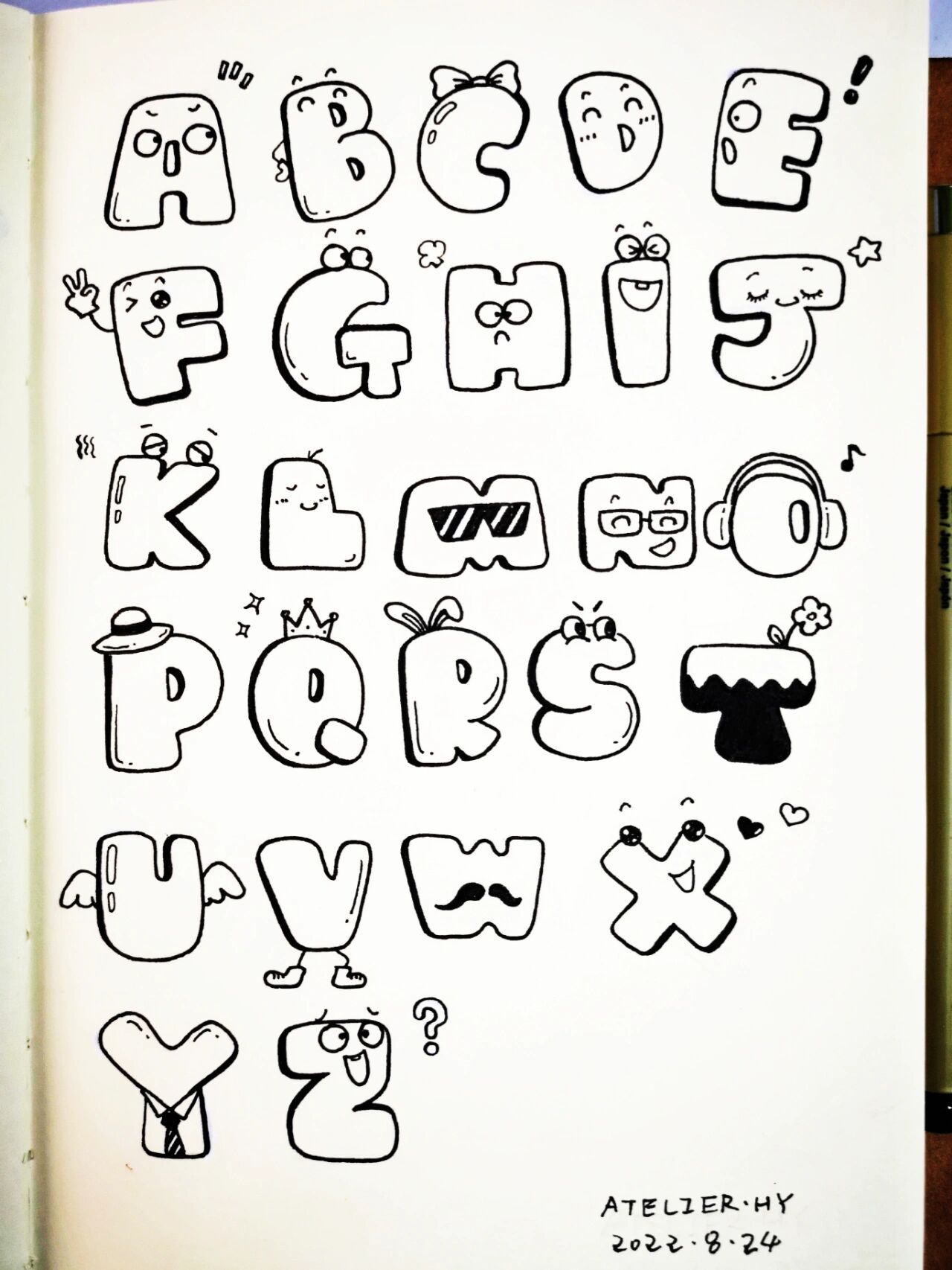 简笔画字母| 黑白手绘|手账素材|小元素