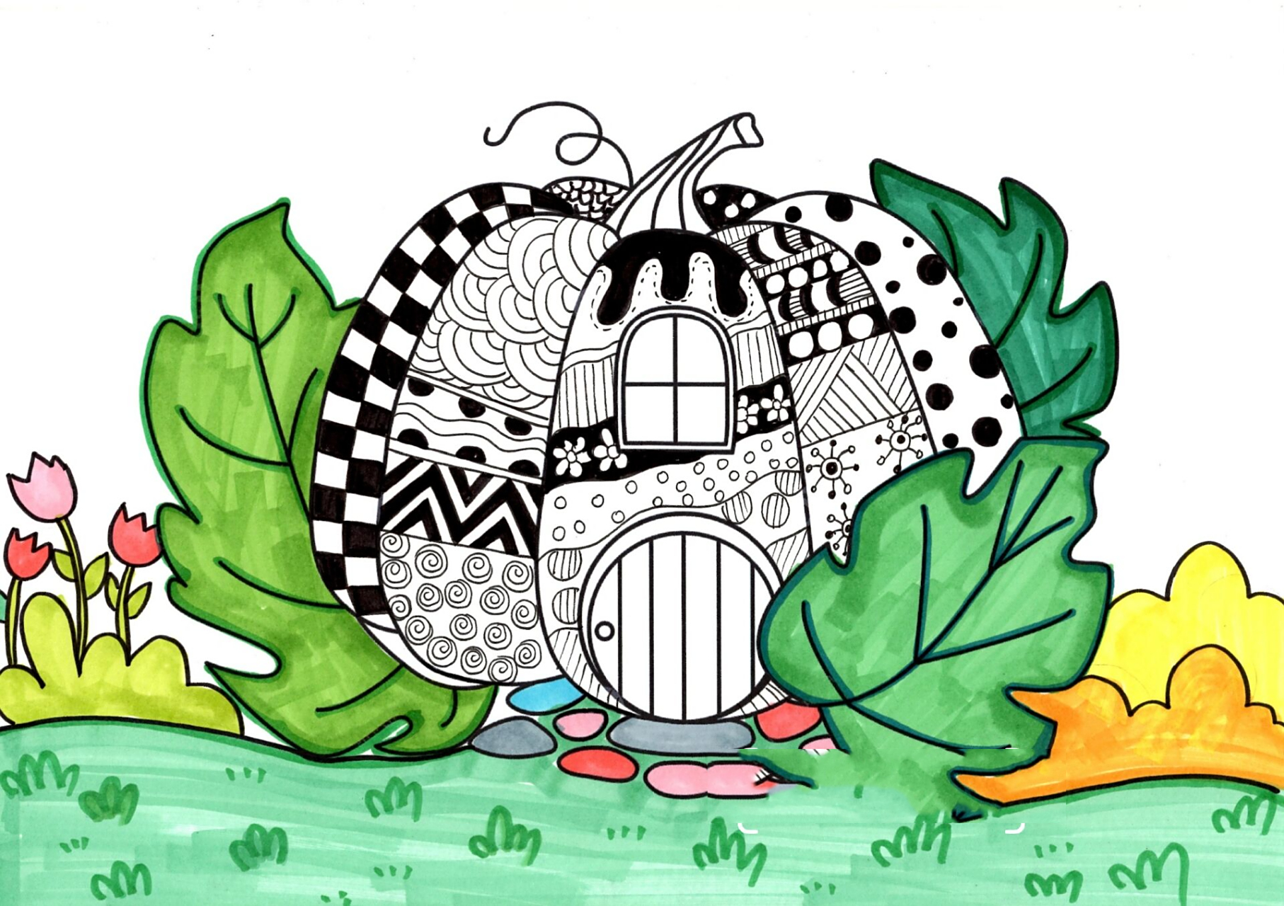 (附大图)彩色创意线描画儿童画创意美术