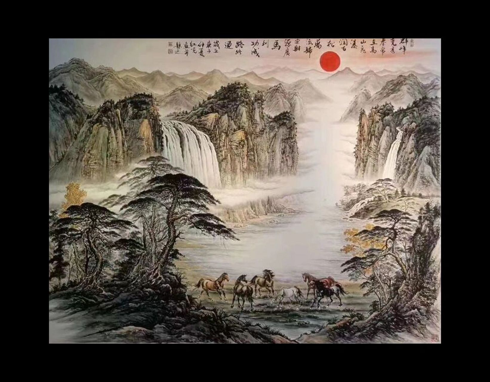纯手绘八骏图万马奔腾国画苏红光野民老师