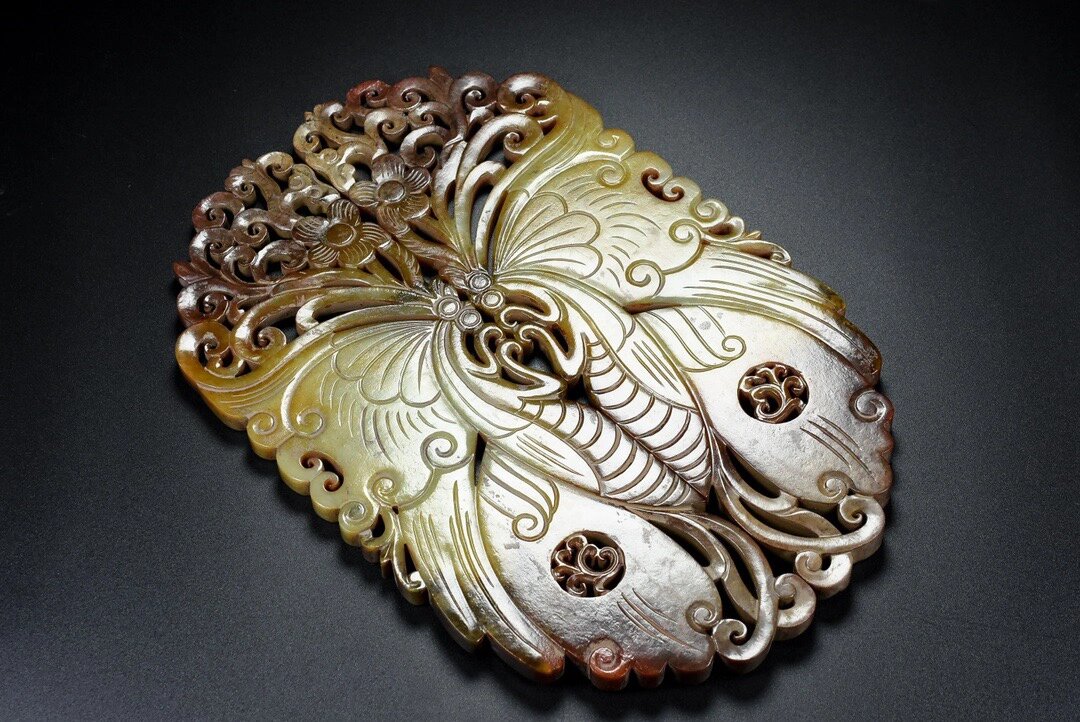 古玉老玉熟坑土沁红沁蝴蝶佩