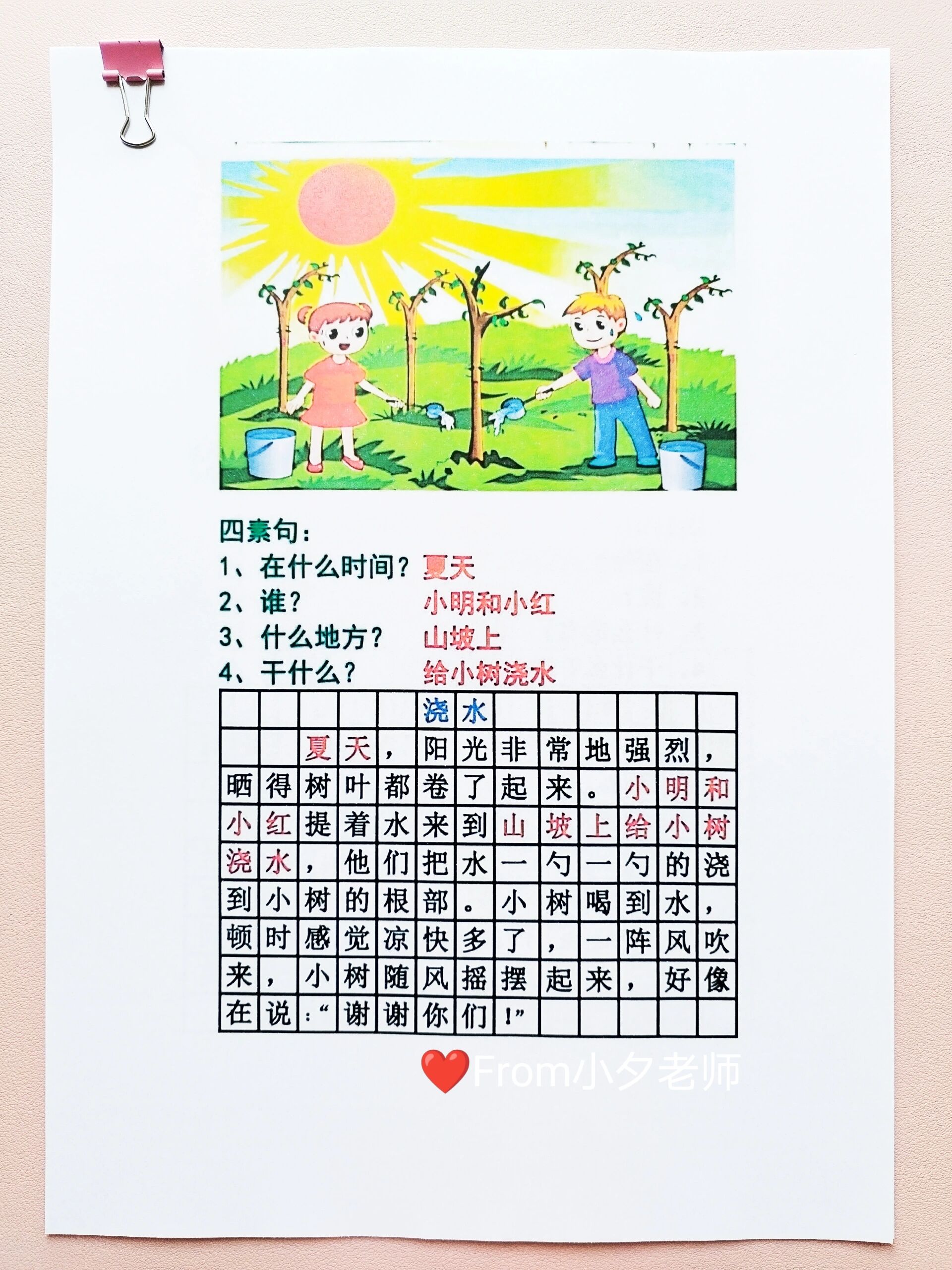 看图写话常考题之《给小树浇水》