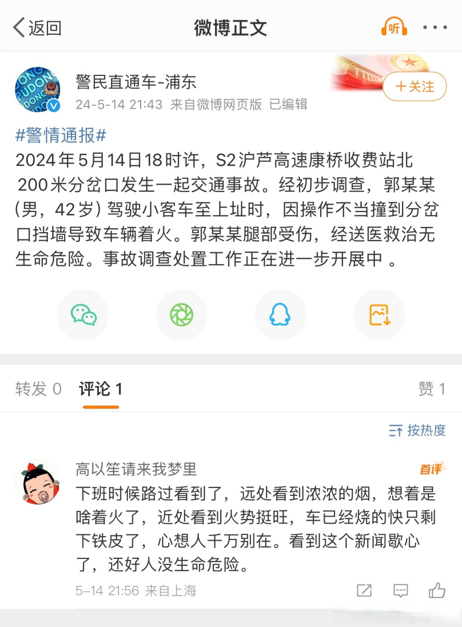 上海迪士尼一特斯拉撞墙起火