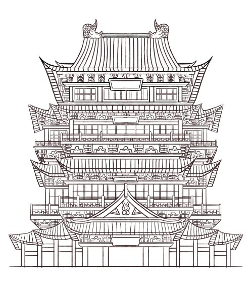 【原创】国风插画 | 南昌滕王阁建筑国潮插图 磨磨蹭蹭用下班自由时间