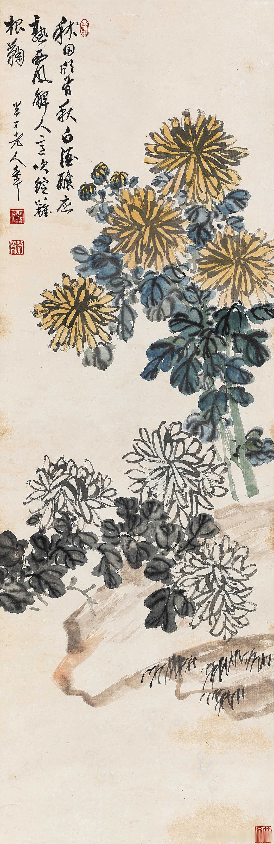 画家陈半丁笔下的秋菊图