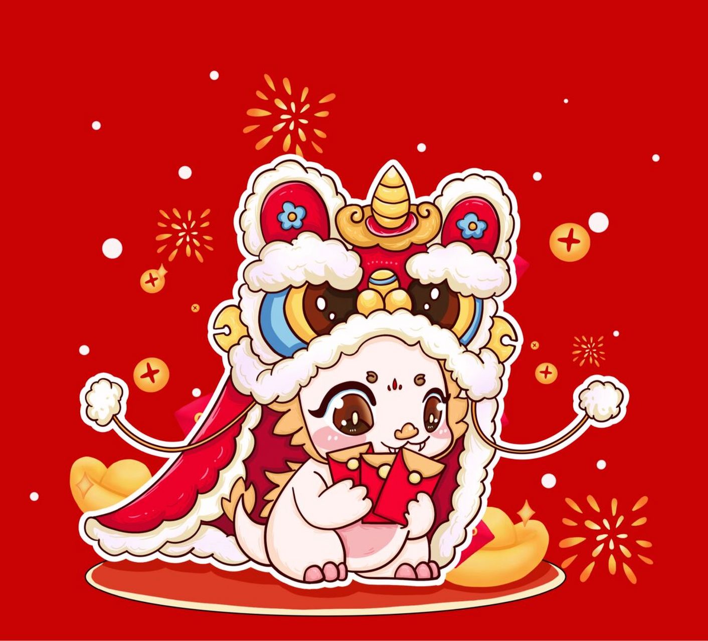龙年插画-醒狮龙宝宝 新鲜出炉的可爱龙宝宝来啦～预祝大家新的一年