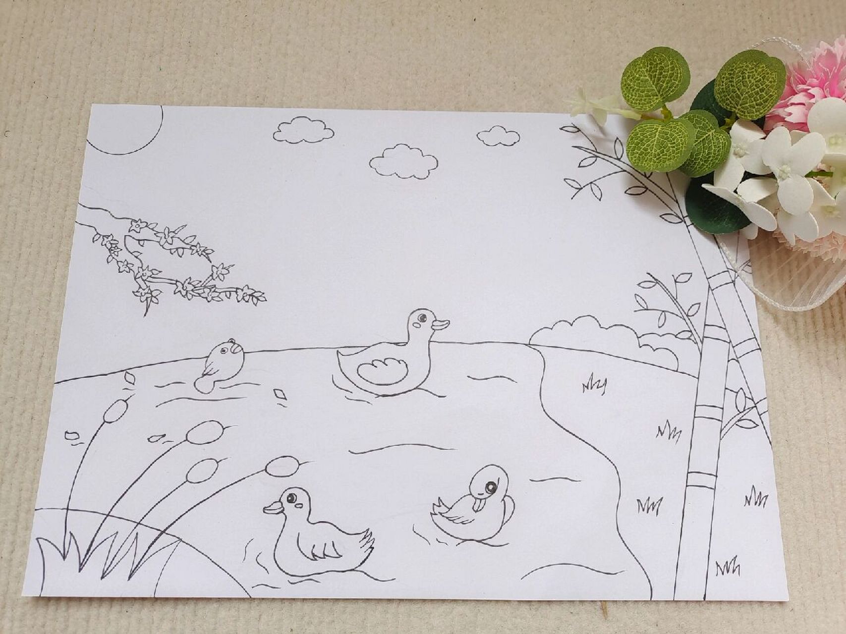 古诗配画 惠崇春江晚景 有线稿90